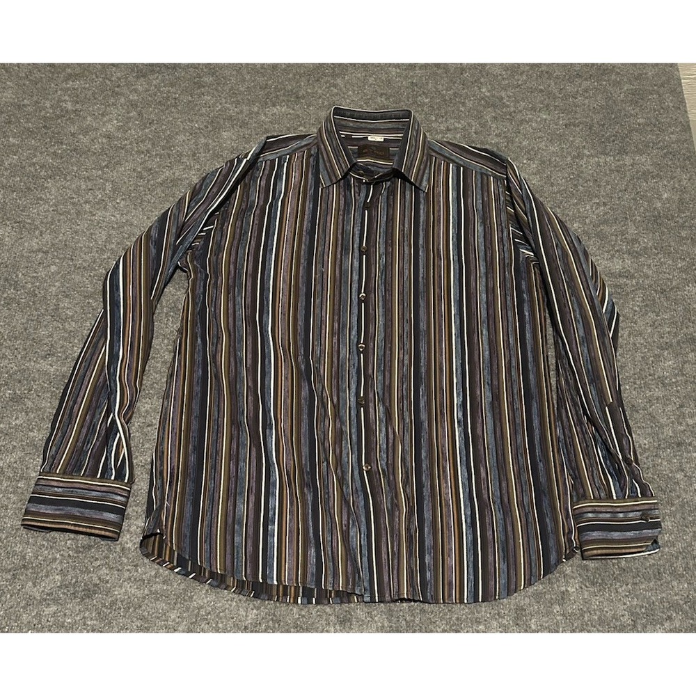 Etro Milano Men's Button Shirt Multicolor Striped 2XL Made In Italy (US XL)